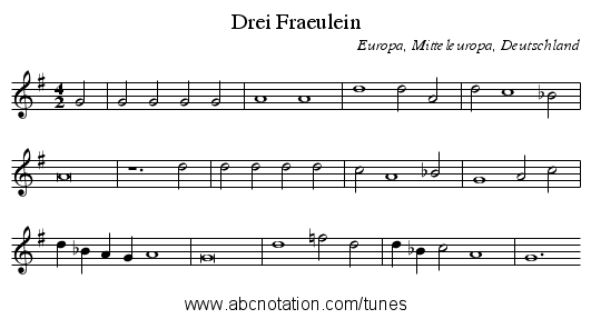 Drei Fraeulein - staff notation