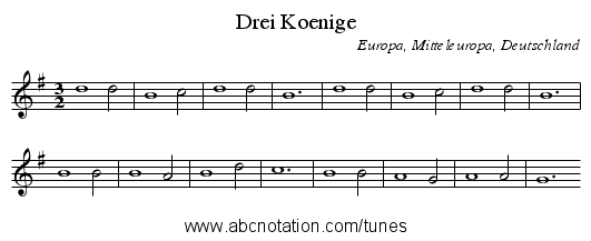 Drei Koenige - staff notation