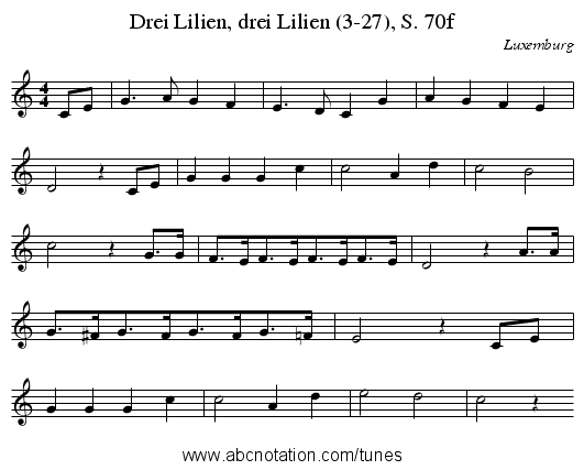 Drei Lilien, drei Lilien (3-27), S. 70f - staff notation