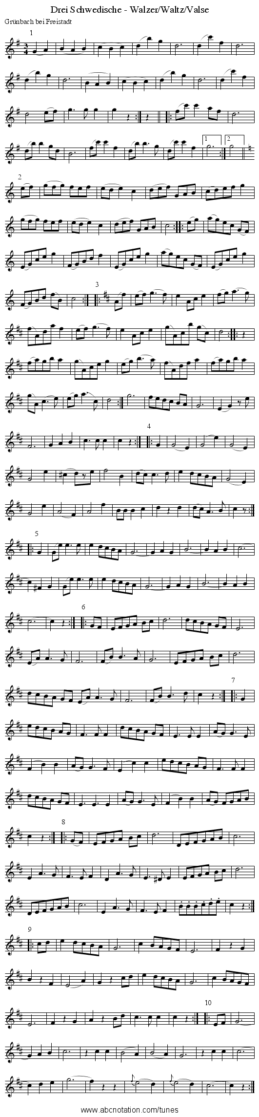 Drei Schwedische - Walzer/Waltz/Valse - staff notation