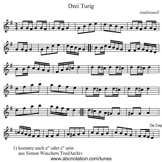 Drei Turig - staff notation
