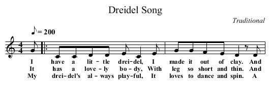 Dreidel Song - staff notation
