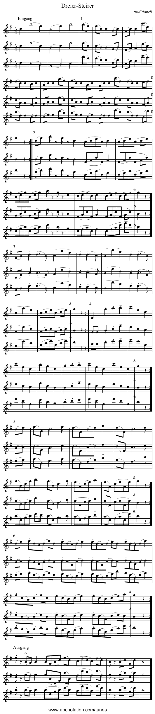 Dreier-Steirer - staff notation