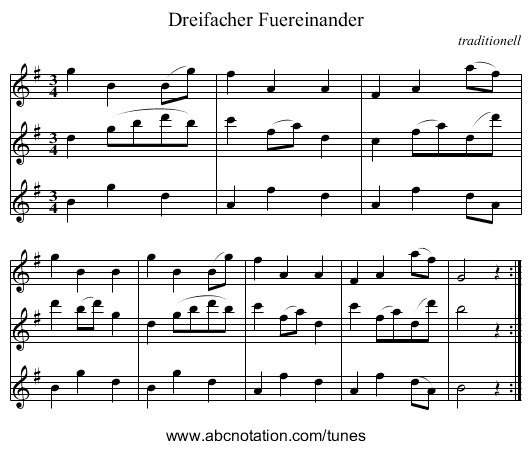 Dreifacher Fuereinander - staff notation
