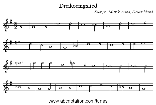 Dreikoenigslied - staff notation
