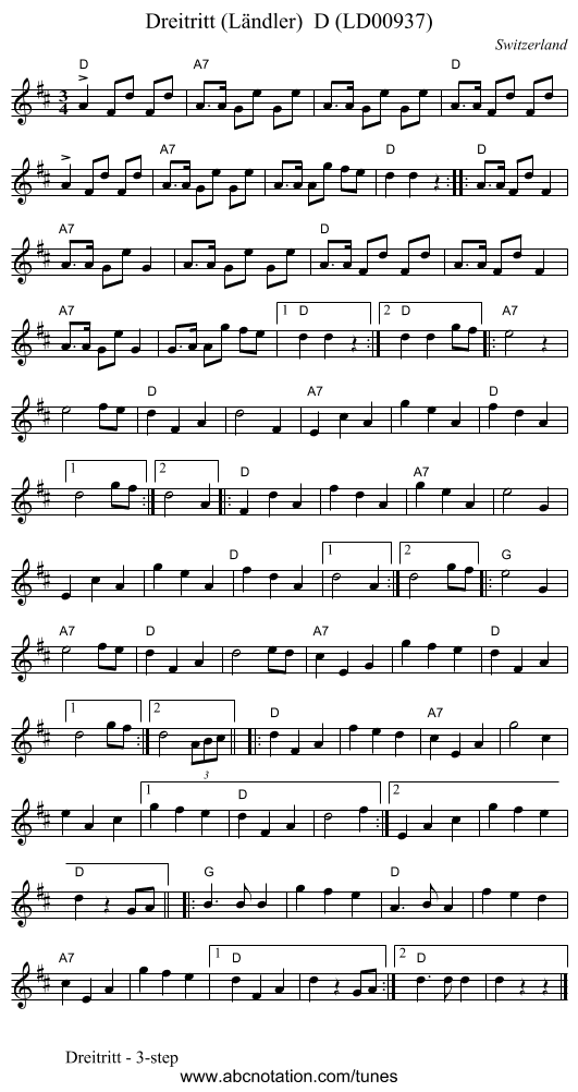 Dreitritt (Ländler)  D (LD00937) - staff notation