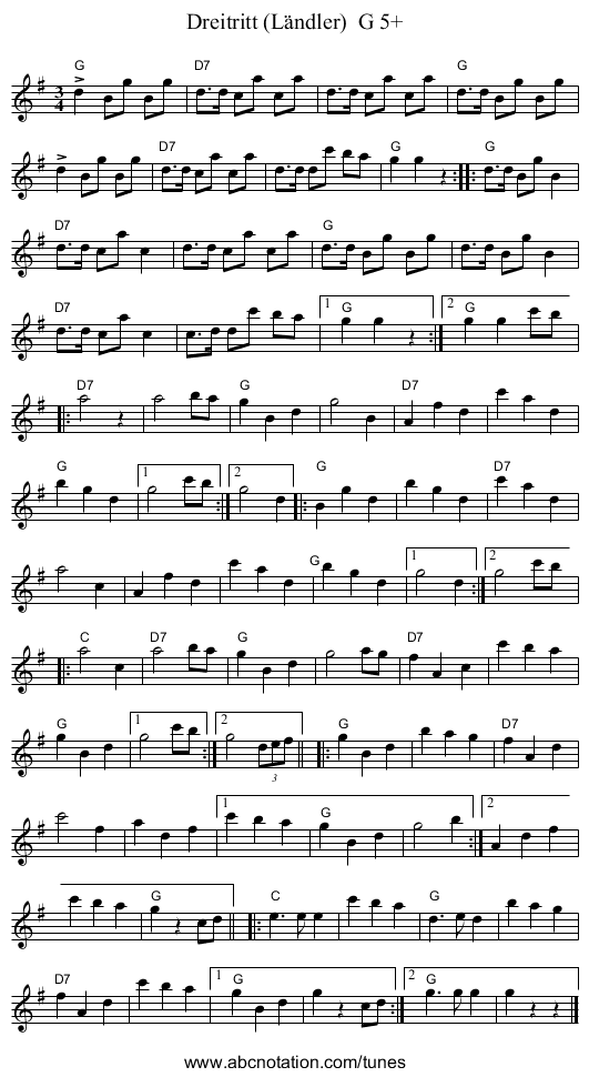 Dreitritt (L&auml;ndler)  G 5+ - staff notation