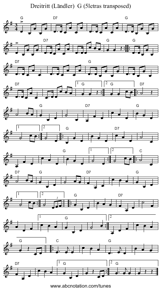 Dreitritt (L&auml;ndler)  G (5letras transposed) - staff notation