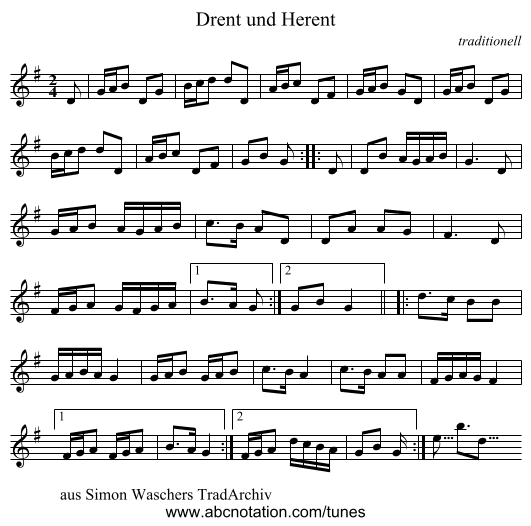 Drent und Herent - staff notation