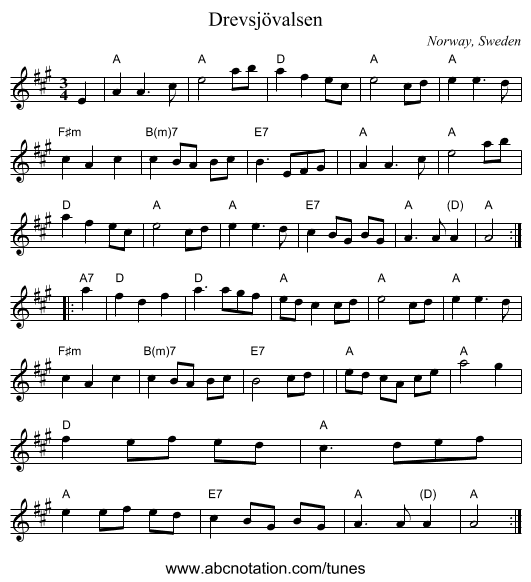 Drevsj&ouml;valsen - staff notation