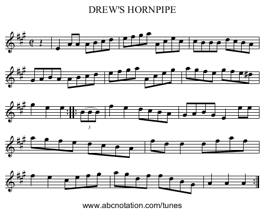 DREW'S HORNPIPE - staff notation