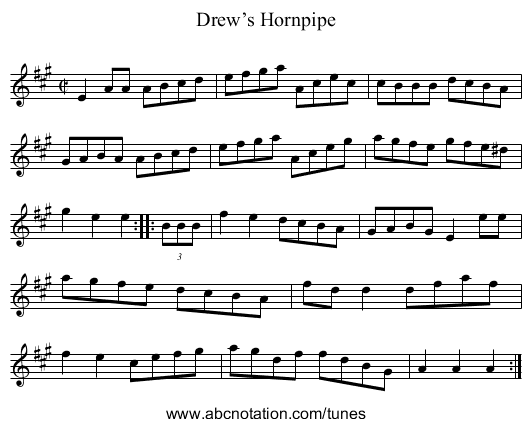 Drew’s Hornpipe - staff notation