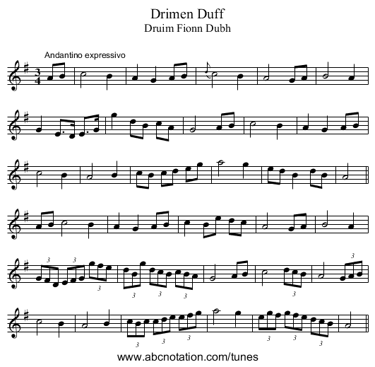Drimen Duff - staff notation