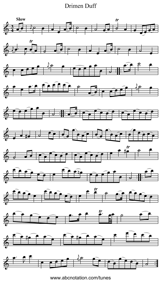 Drimen Duff - staff notation
