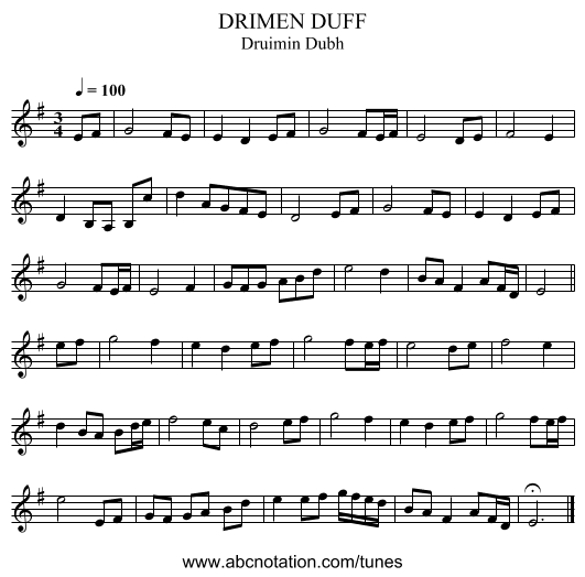 DRIMEN DUFF - staff notation