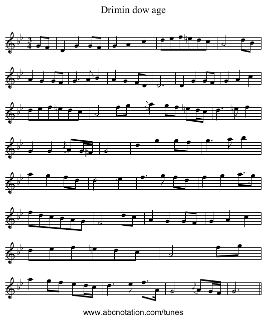 Drimin dow age - staff notation