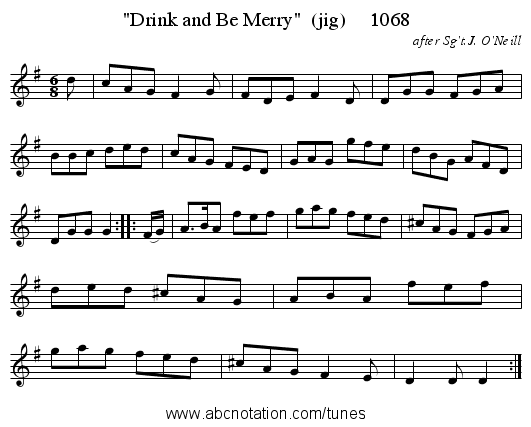 Drink and Be Merry  (jig)     1068 - staff notation