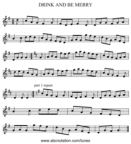 DRINK AND BE MERRY - staff notation