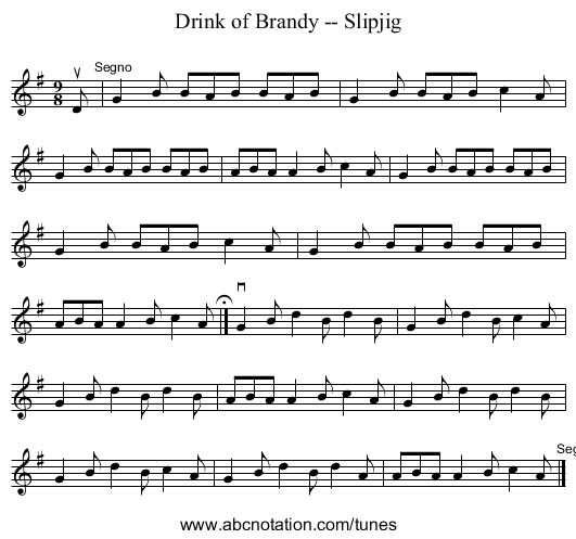 Drink of Brandy -- Slipjig - staff notation