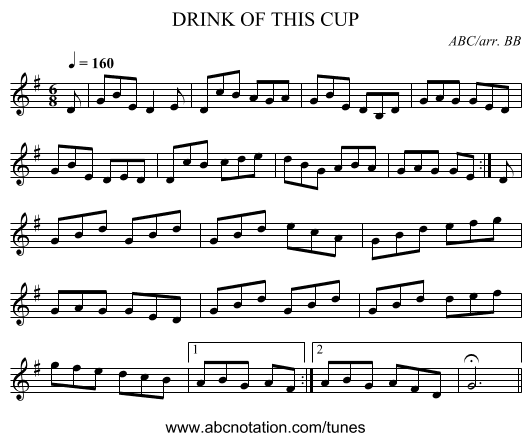 DRINK OF THIS CUP - staff notation