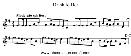 Drink to Her - staff notation