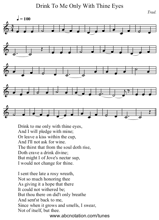 Drink To Me Only With Thine Eyes - staff notation