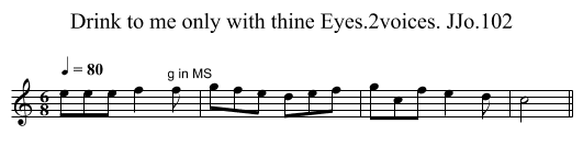 Drink to me only with thine Eyes.2voices. JJo.102 - staff notation
