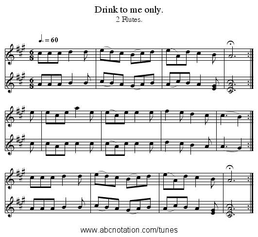 Drink to me only. - staff notation