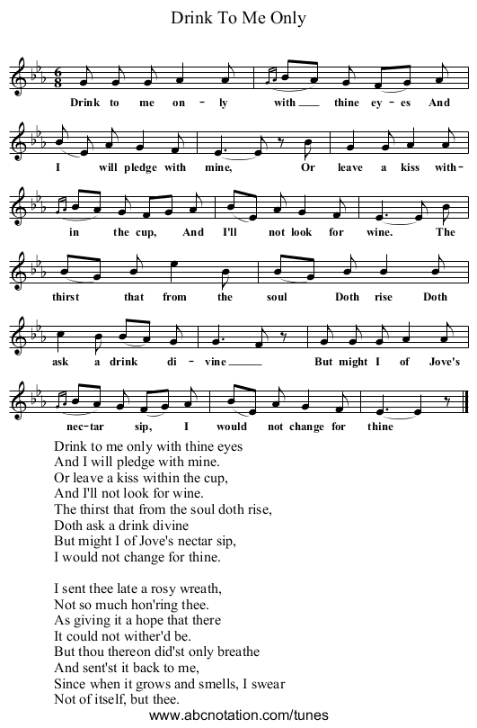 Drink To Me Only - staff notation