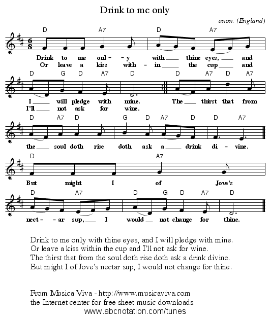 Drink to me only - staff notation