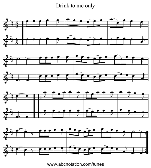 Drink to me only - staff notation