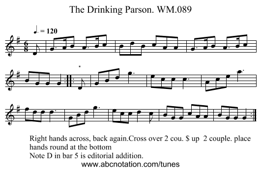 Drinking Parson. WM.089, The - staff notation