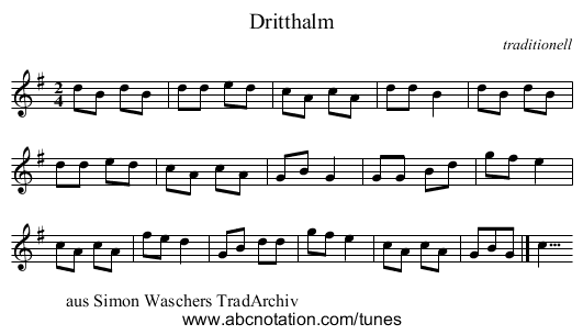 Dritthalm - staff notation