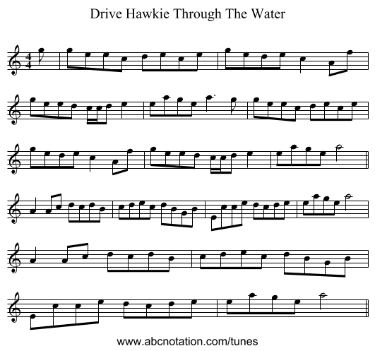 Drive Hawkie Through The Water - staff notation