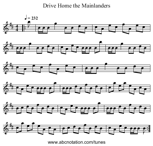 Drive Home the Mainlanders - staff notation
