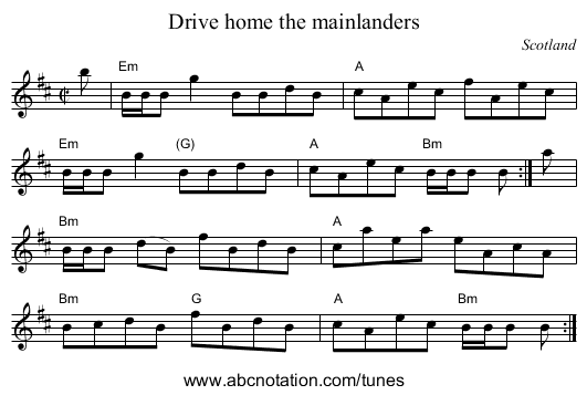 Drive home the mainlanders - staff notation
