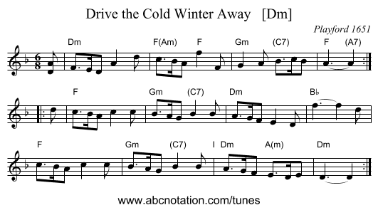 Drive the Cold Winter Away   [Dm] - staff notation