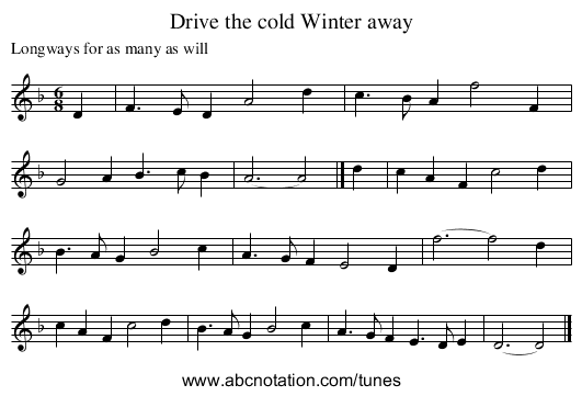 Drive the cold Winter away - staff notation