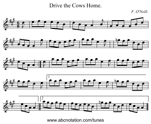 Drive the Cows Home. - staff notation