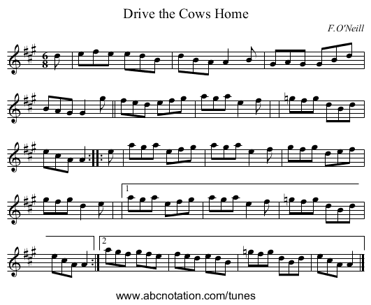 Drive the Cows Home - staff notation