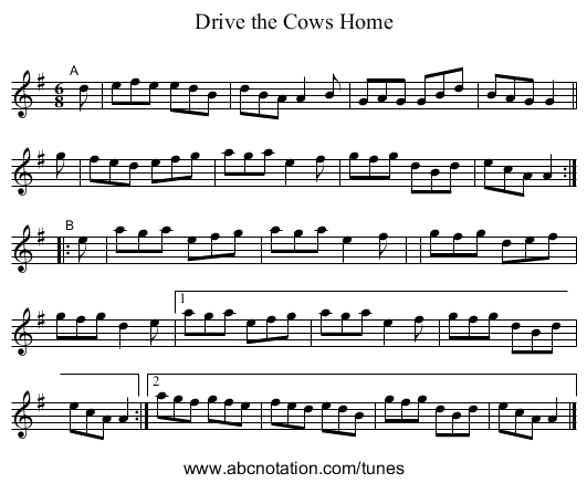 Drive the Cows Home - staff notation