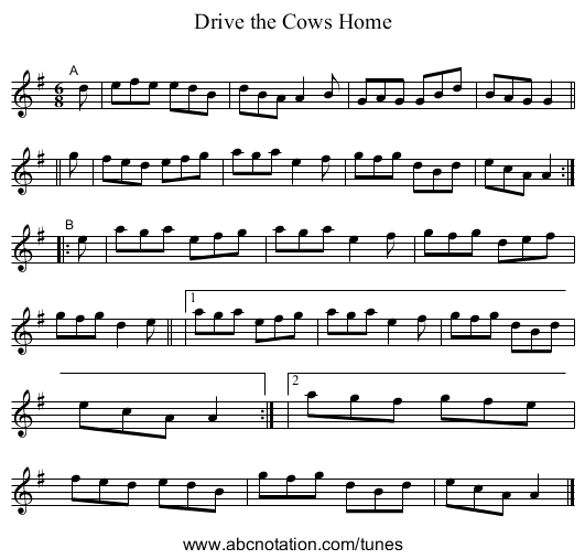 Drive the Cows Home - staff notation