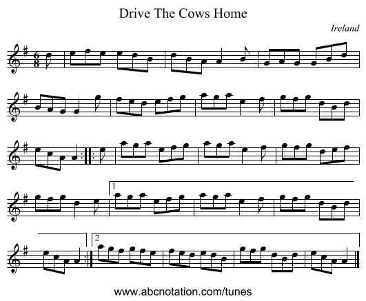 Drive The Cows Home - staff notation