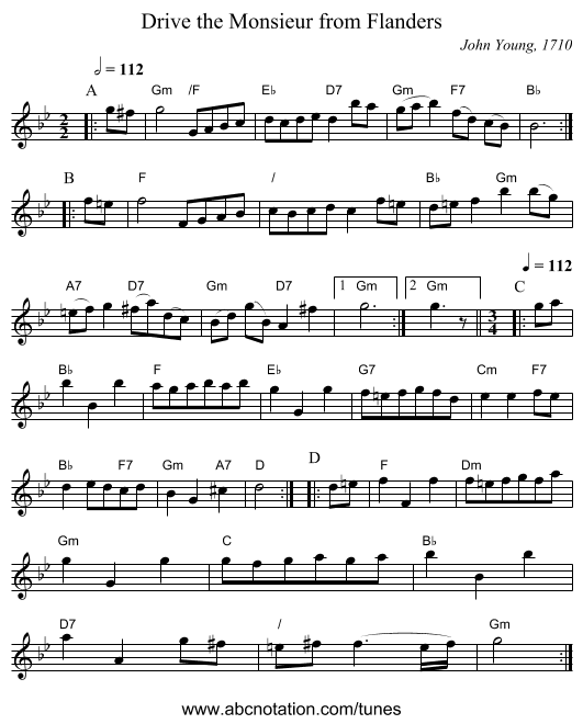 Drive the Monsieur from Flanders - staff notation