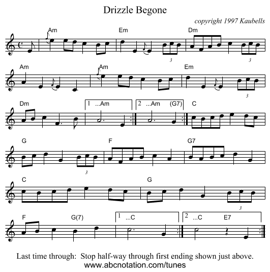 Drizzle Begone - staff notation