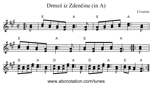 Drmeš iz Zdenčine (in A) - staff notation