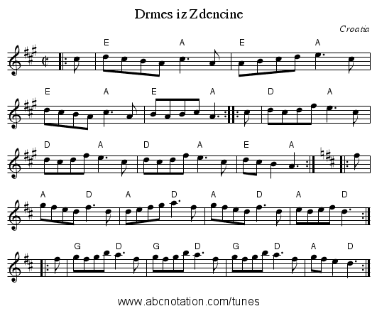 Drmes iz Zdencine - staff notation