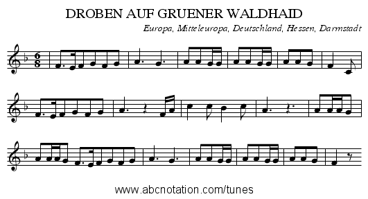 DROBEN AUF GRUENER WALDHAID - staff notation