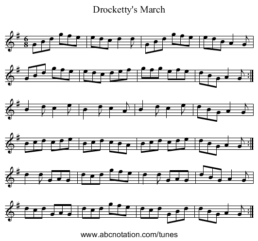 Drocketty's March - staff notation
