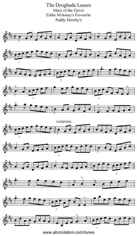 Drogheda Lasses, The - staff notation